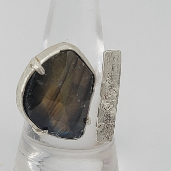LABRADORITE ADJUSTABLE RING HANDMADE IN STERLING SILVER METAL - Picture 7 of 9